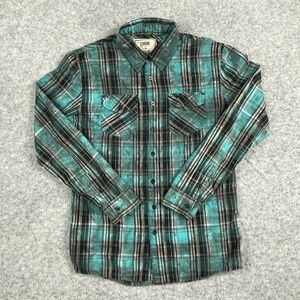 Chor Shirt Mens Medium‎ Green Black Plaid Long Sleeve Button Up Casual Shirt